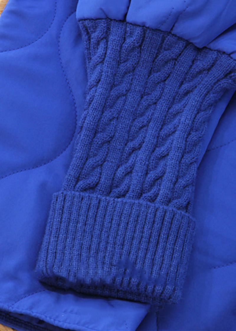 Parka Mi-longue En Tricot À Capuche Bleu Royal Ample À Manches Longues - Doudounes femmes