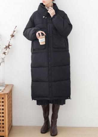 Parka Noire En Coton Avec Poches Et Cordon De Serrage Manches Longues