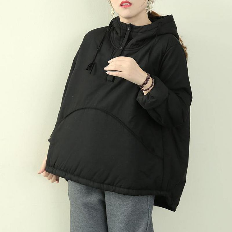 Parka Noire Élégante Pour Femmes Vestes De Neige Grande Taille Manteaux À Capuche Avec Cordon De Serrage - Noir