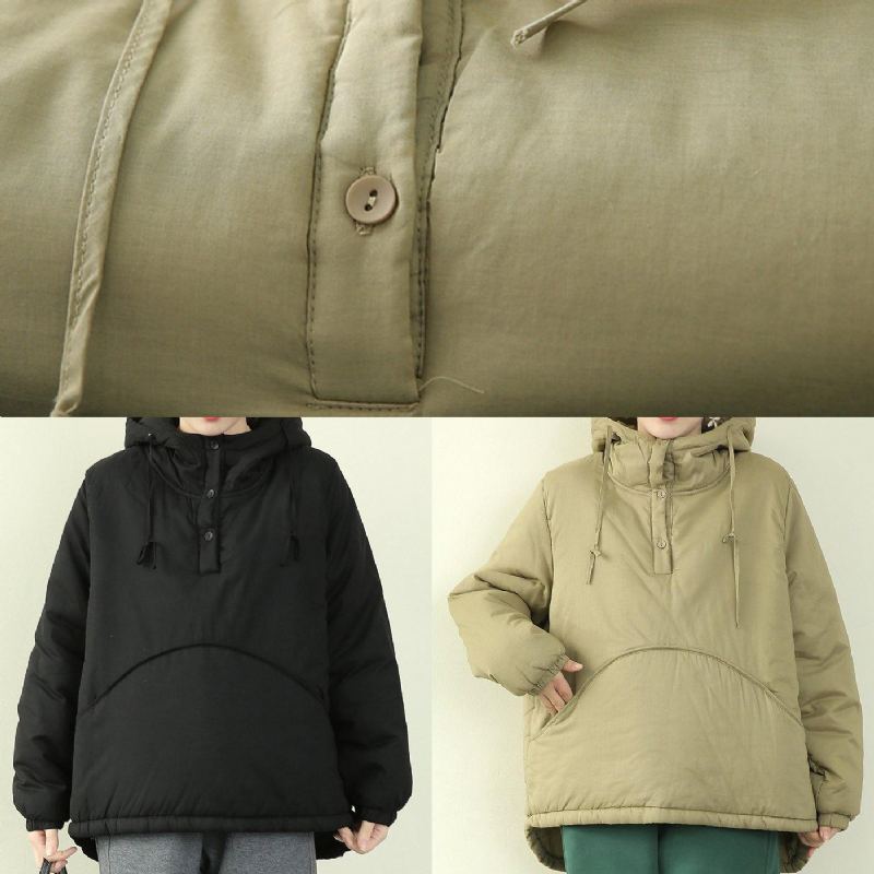 Parka Noire Élégante Pour Femmes Vestes De Neige Grande Taille Manteaux À Capuche Avec Cordon De Serrage - Noir