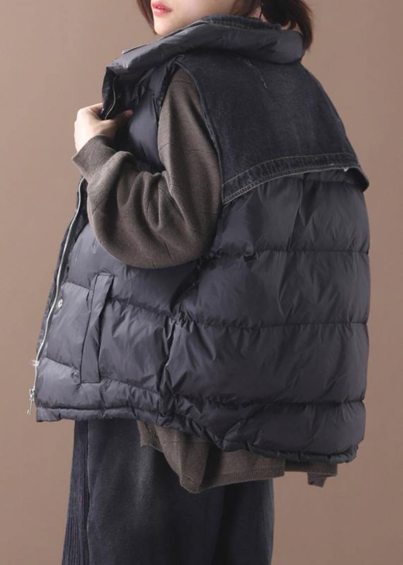 Parka Noire Épaisse Pour Femme Doudoune Surdimensionnée Sans Manches Col Montant Vêtements D'extérieur Courts D'hiver - Doudounes femmes