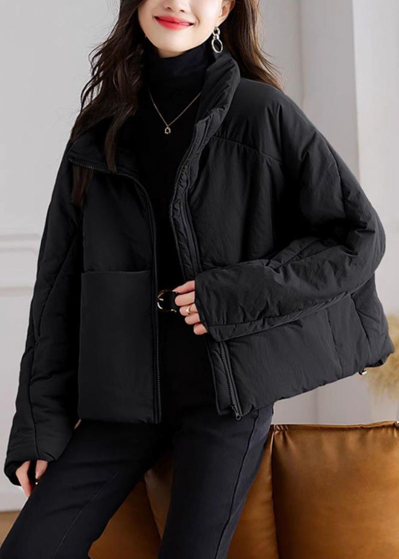 Parka Noire En Patchwork Avec Poches Et Col Montant Manches Longues - Doudounes femmes