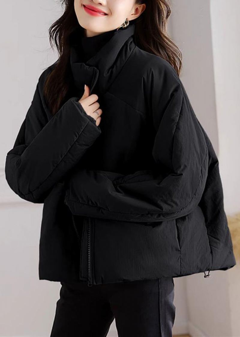 Parka Noire En Patchwork Avec Poches Et Col Montant Manches Longues - Doudounes femmes