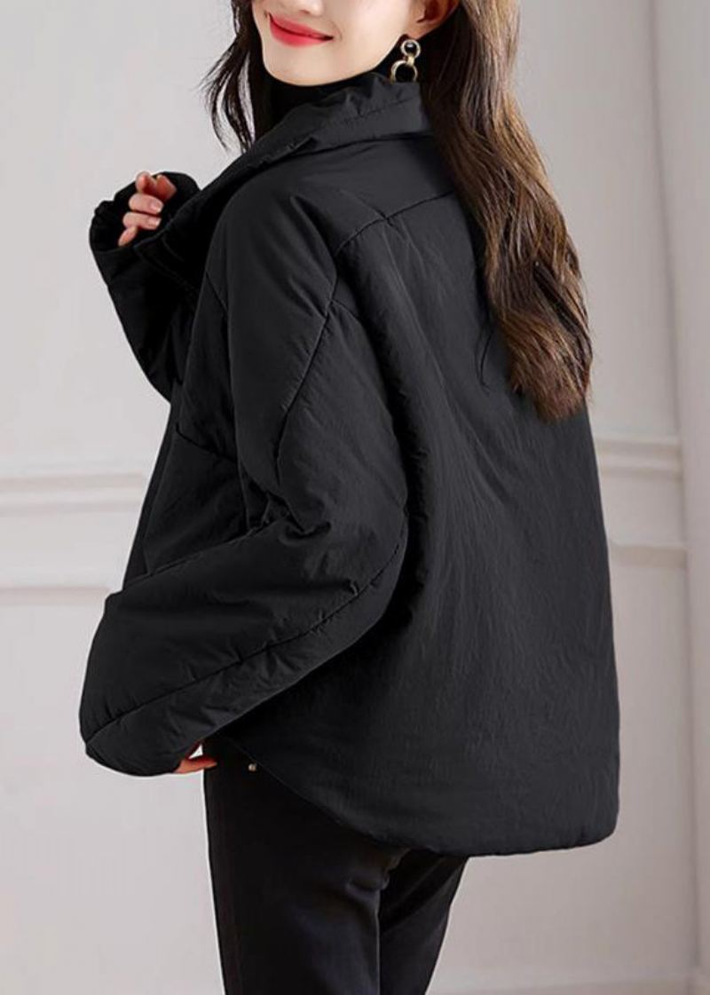 Parka Noire En Patchwork Avec Poches Et Col Montant Manches Longues - Doudounes femmes