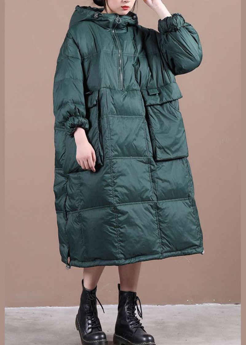 Parka Noire À Poches En Coton Fin Avec Fermeture Éclair Pour L'hiver - Vert