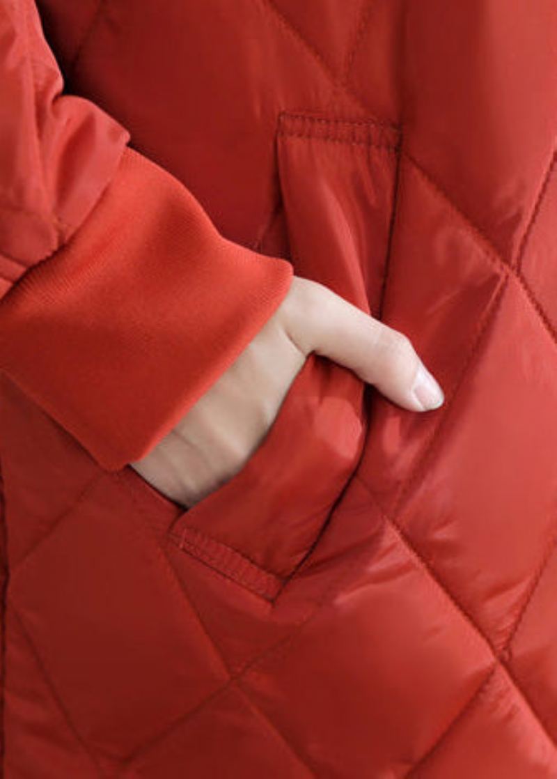 Parka Rouge Décontractée Pour Femmes Tendance Grande Taille Col Montant Vestes Manteaux De Luxe À Volants - Doudounes femmes