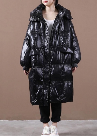 Parka Tendance Grande Taille Pour Femme Manteaux Noirs À Capuche Poches Zippées Nouvelle Collection