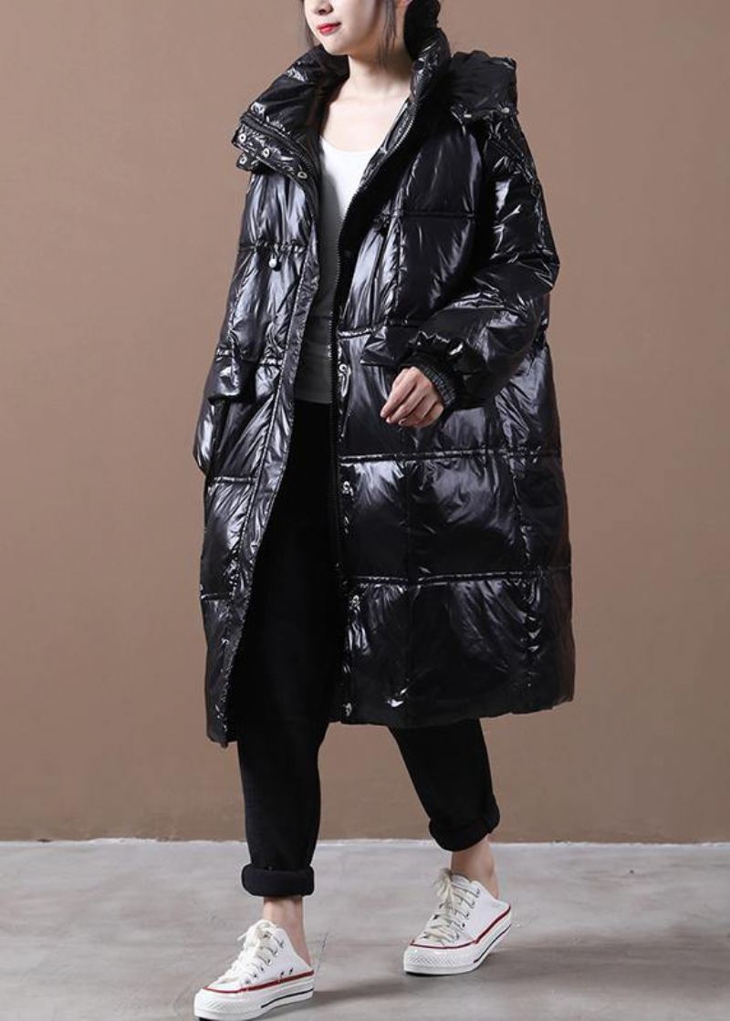 Parka Tendance Grande Taille Pour Femme Manteaux Noirs À Capuche Poches Zippées Nouvelle Collection - Doudounes femmes