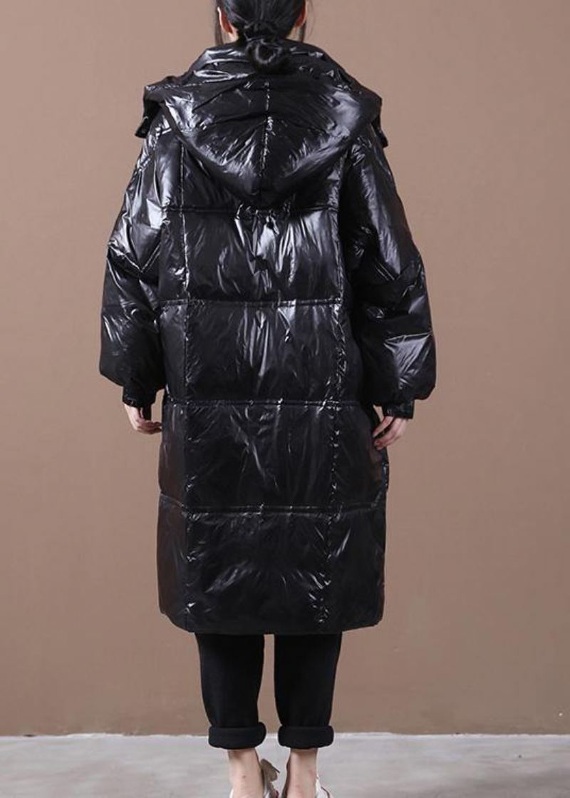 Parka Tendance Grande Taille Pour Femme Manteaux Noirs À Capuche Poches Zippées Nouvelle Collection - Doudounes femmes