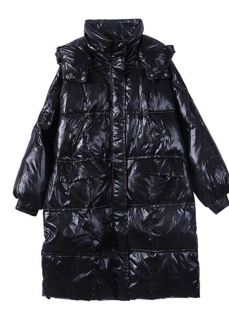 Parka Tendance Grande Taille Pour Femme Manteaux Noirs À Capuche Poches Zippées Nouvelle Collection - Doudounes femmes