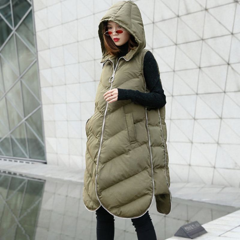 Parka Vert Armée De Luxe Décontracté À Capuche Sur Manteau Femmes Trench Sans Manches - Doudounes femmes