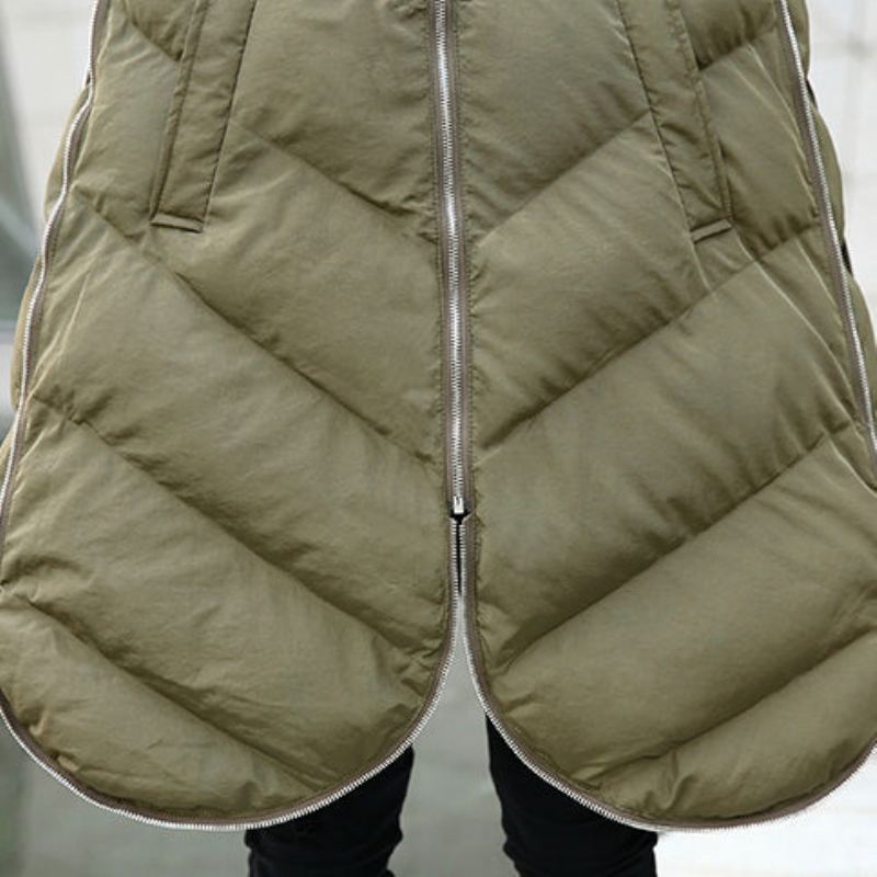 Parka Vert Armée De Luxe Décontracté À Capuche Sur Manteau Femmes Trench Sans Manches - Doudounes femmes