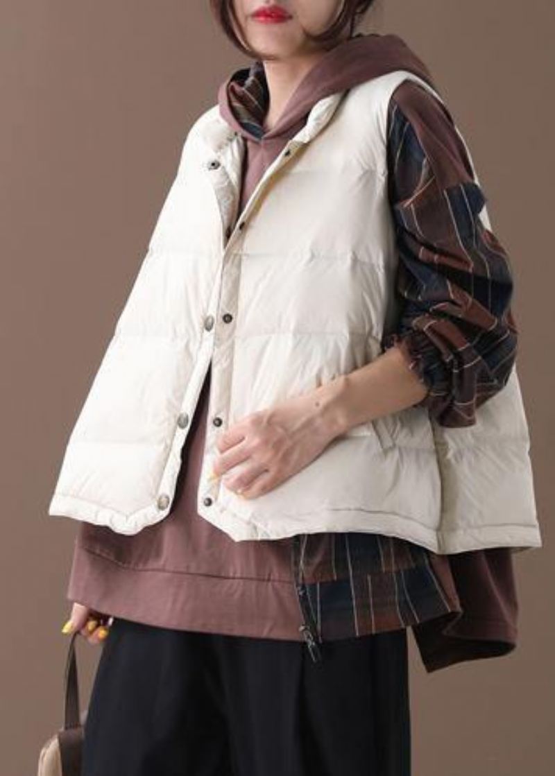 Parkas Beige Chaud Vestes De Neige Tendance Grande Taille Col Montant Vêtements D'extérieur Sans Manches Hiver