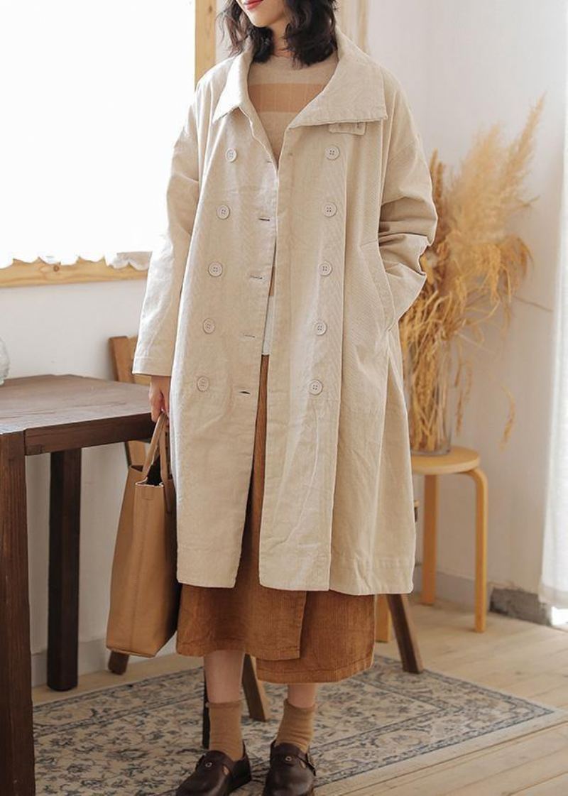 Parkas Beige Décontracté Pour Femmes Grande Taille Manteau D'hiver Chaud Poches Double Poitrine Vêtements D'extérieur