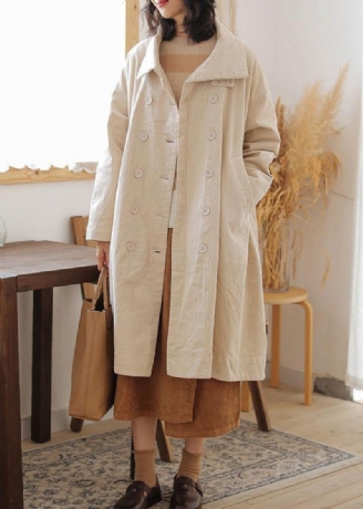 Parkas Beige Décontracté Pour Femmes Grande Taille Manteau D'hiver Chaud Poches Double Poitrine Vêtements D'extérieur