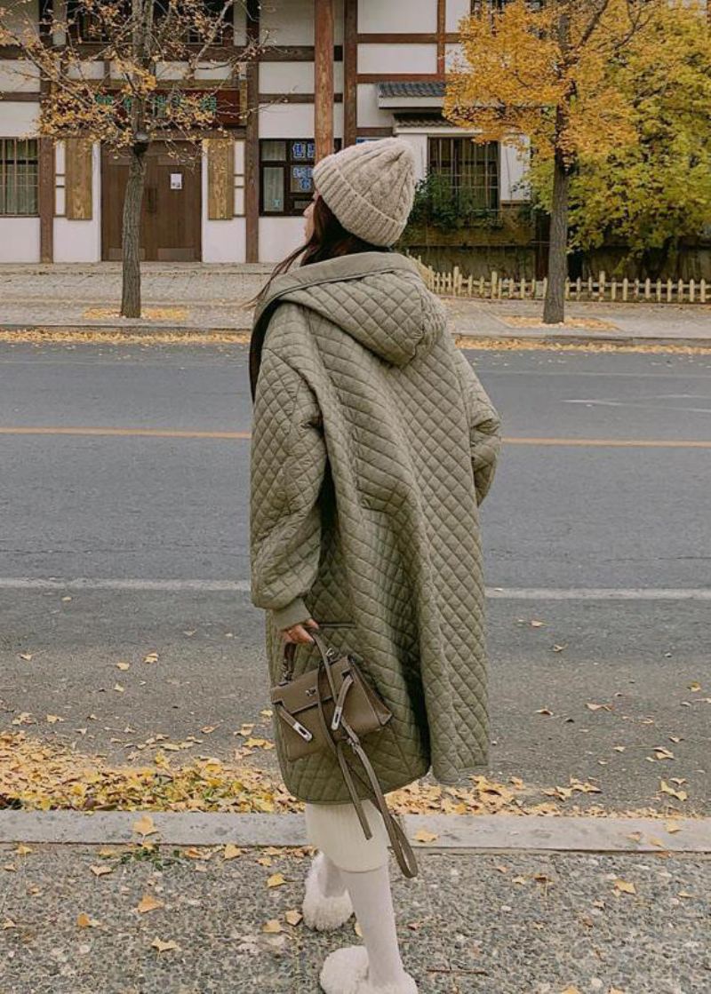 Parkas À Capuche Remplis De Coton Fin Surdimensionné Vert Avec Poches Hiver - Doudounes femmes