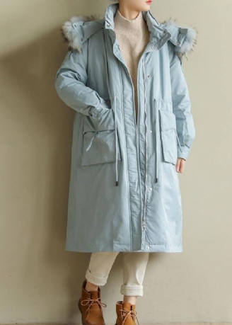 Parkas D'hiver Bleus De Luxe Manteau Chaud De Grande Taille Avec Fermeture Éclair Et Col En Fourrure Vêtements D'extérieur