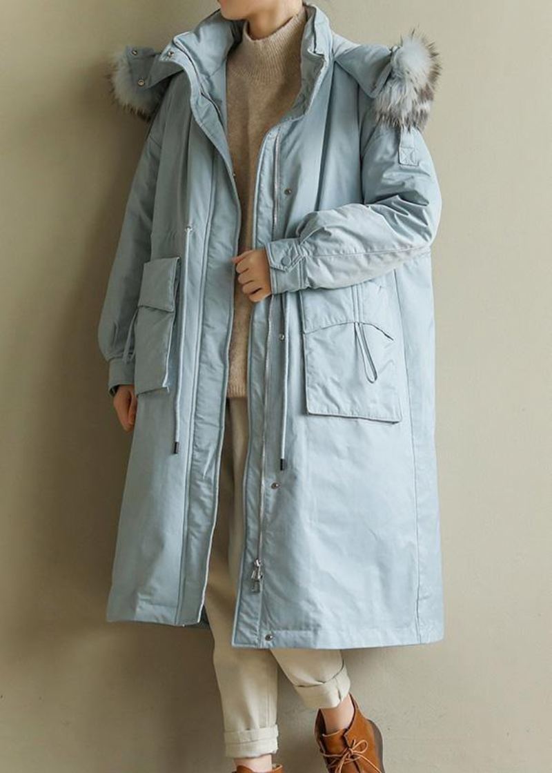 Parkas D'hiver Bleus De Luxe Manteau Chaud De Grande Taille Avec Fermeture Éclair Et Col En Fourrure Vêtements D'extérieur - Doudounes femmes