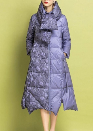 Parkas D'hiver En Coton Fin Brodé Violet Chic Design Asymétrique