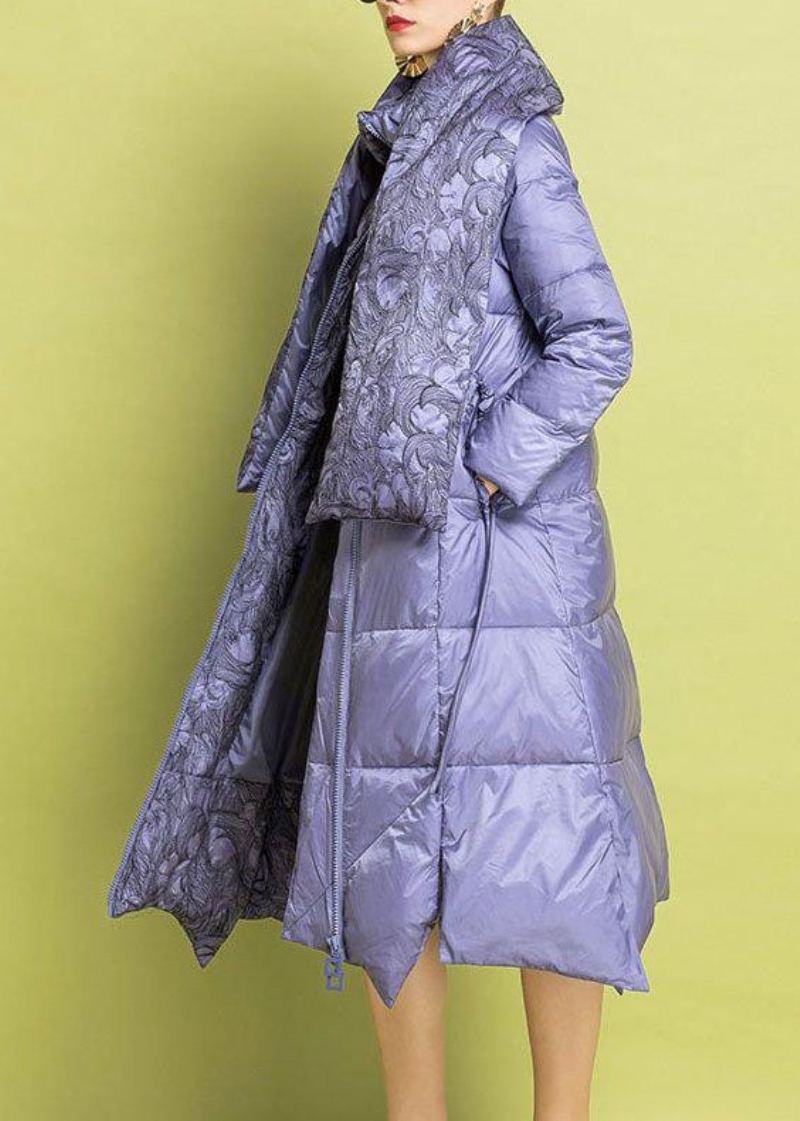 Parkas D'hiver En Coton Fin Brodé Violet Chic Design Asymétrique - Doudounes femmes