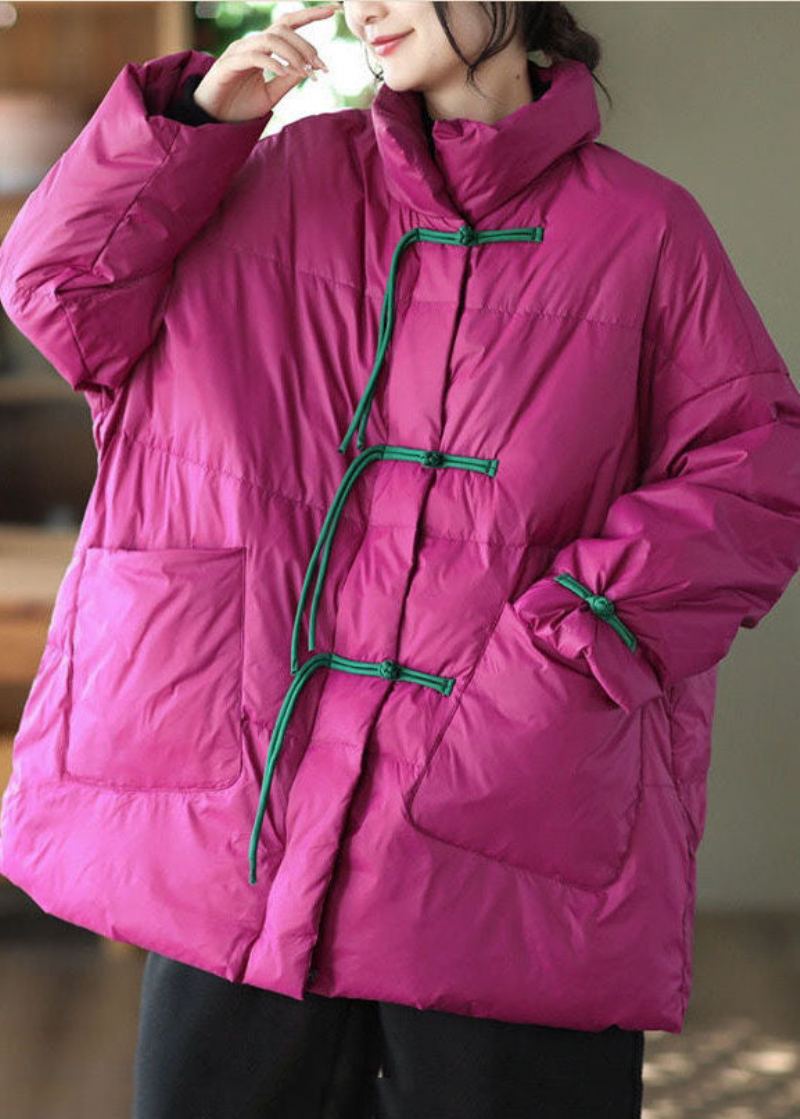 Parkas D'hiver En Coton Fin Rempli De Fin Col Montant Rose Italien Boutons Orientaux Style Chinois