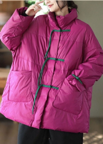 Parkas D'hiver En Coton Fin Rempli De Fin Col Montant Rose Italien Boutons Orientaux Style Chinois