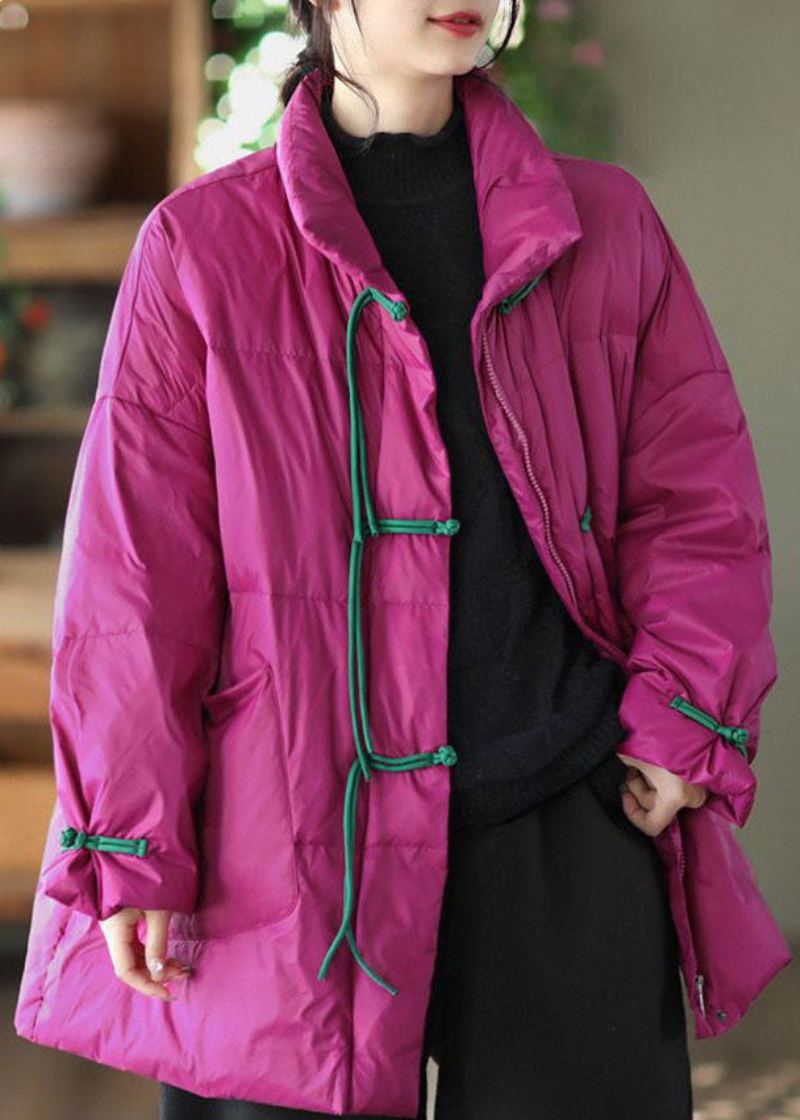 Parkas D'hiver En Coton Fin Rempli De Fin Col Montant Rose Italien Boutons Orientaux Style Chinois - Doudounes femmes