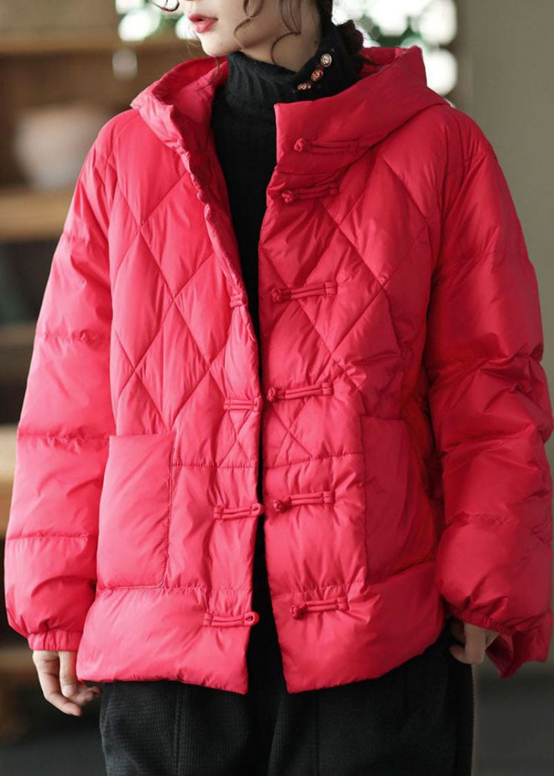 Parkas D'hiver Épais Surdimensionnés Remplis De Coton Fin À Boutons Orientaux Rouges - Doudounes femmes