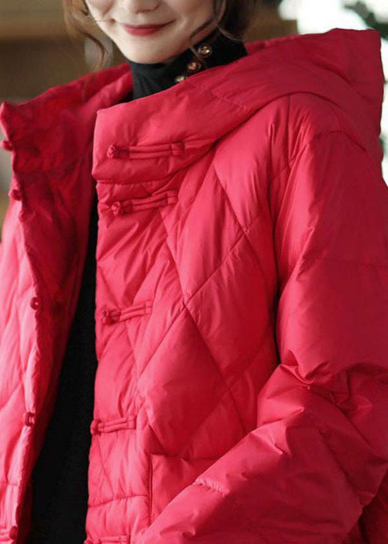 Parkas D'hiver Épais Surdimensionnés Remplis De Coton Fin À Boutons Orientaux Rouges - Doudounes femmes