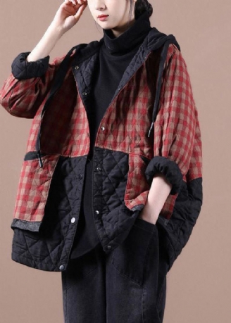 Parkas D'hiver Pour Femmes En Patchwork À Carreaux Rouges