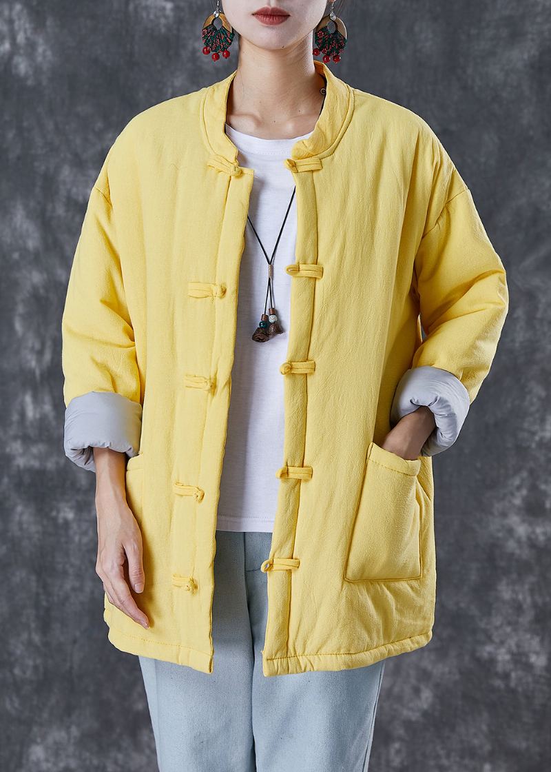 Parkas D'hiver Remplis De Coton Fin À Bouton Chinois Jaune Simple - Doudounes femmes