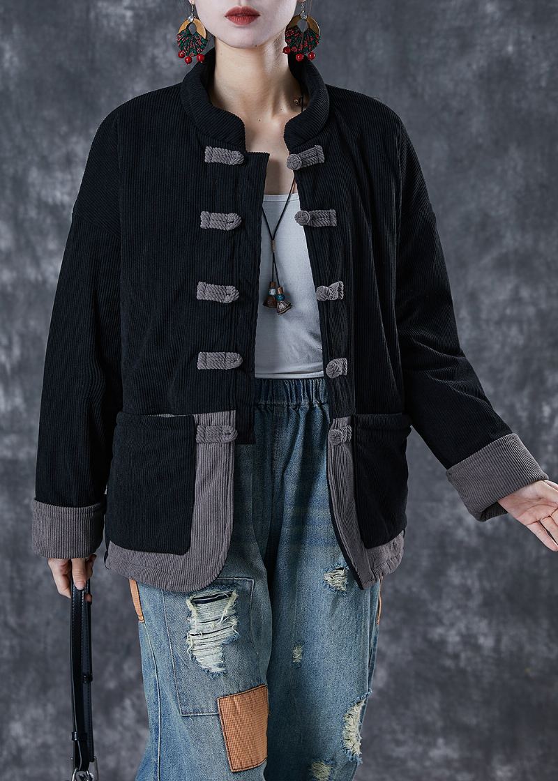 Parkas D'hiver Remplis De Coton Fin Patchwork Surdimensionné Noir Fait À La Main - Doudounes femmes