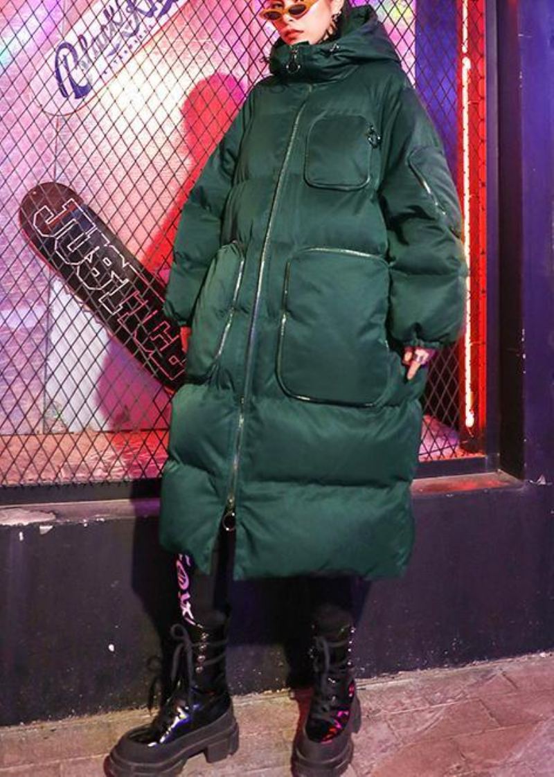 Parkas D'hiver Verts De Luxe Vestes De Neige Amples Manteaux À Capuche Et À Fermeture Éclair - Vert