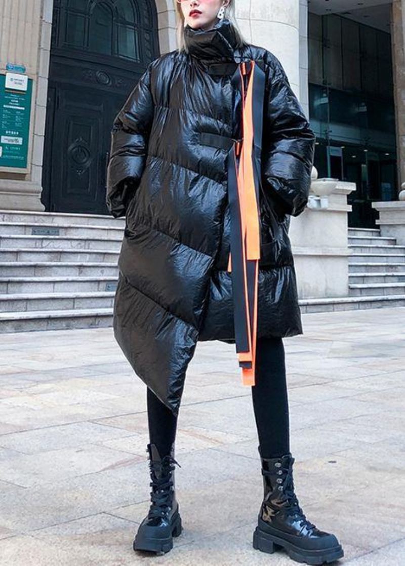 Parkas Noirs Épais Pour Femmes Vêtements Grande Taille Col Montant Manteaux D'hiver Patchwork