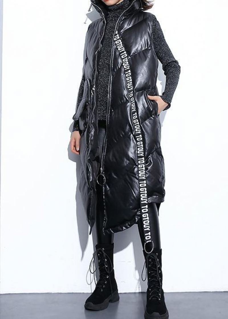 Parkas Noirs À Fermeture Éclair Manteau D'hiver Chaud Tendance Grande Taille Sans Manches Design Bas Et Haut - Doudounes femmes