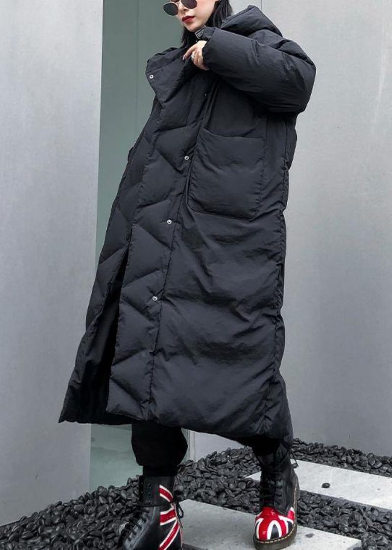 Parkas Noirs Fins Pour Femmes Grande Taille Poches À Capuche Vêtements D'extérieur Hiver - Doudounes femmes