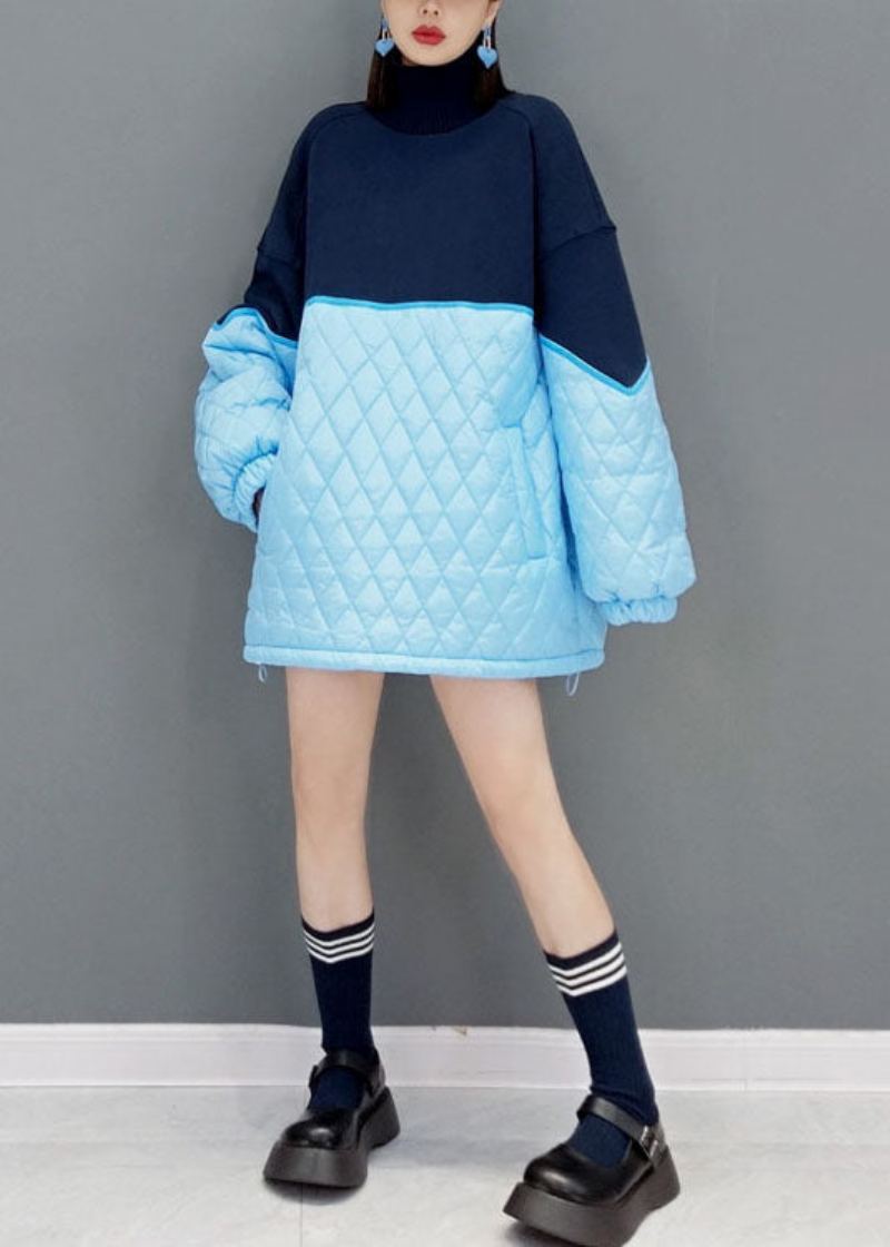 Robes Bleues En Tricot Ample Patchwork En Coton Fin Remplies Printemps