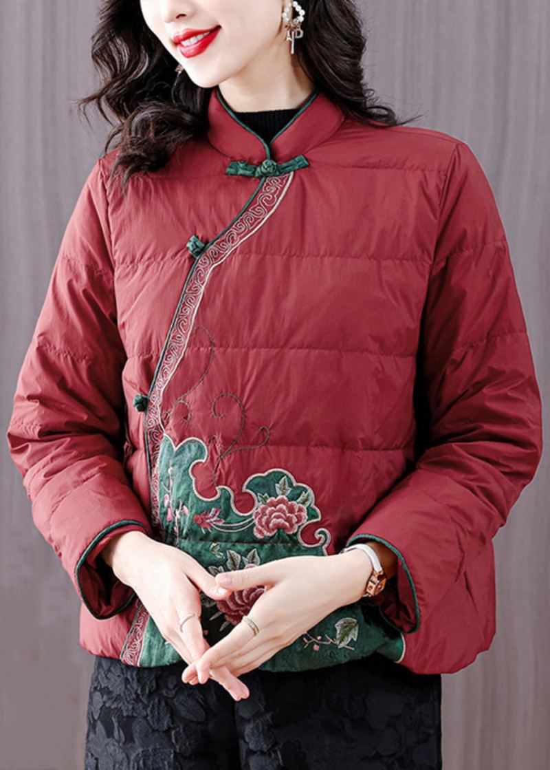 Style Chinois Rouge Col Montant Brodé Coton Fin Rempli Vestes Hiver