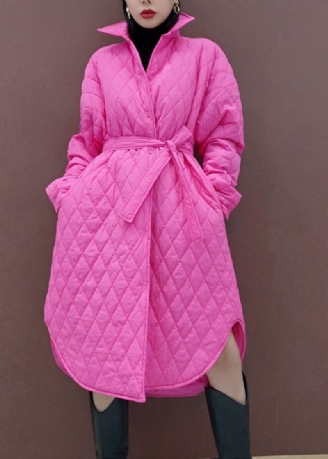 Style Rose Col Claudine Poches Cravate Taille Parka Hiver