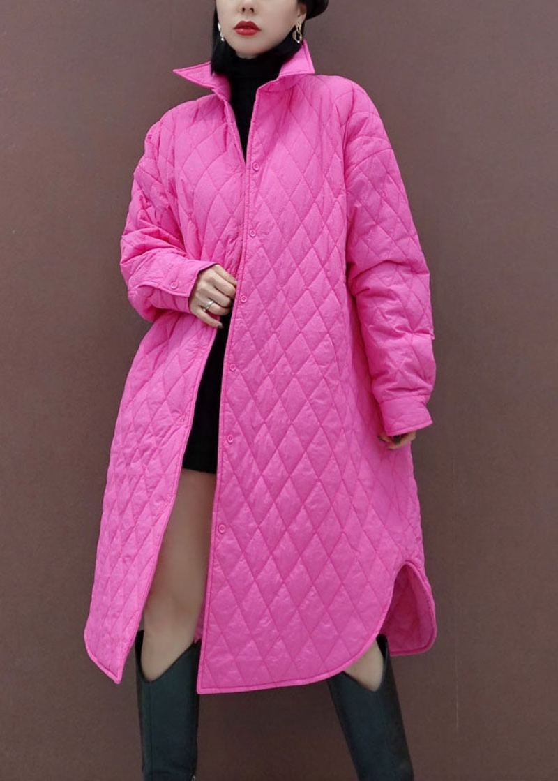 Style Rose Col Claudine Poches Cravate Taille Parka Hiver - Rose