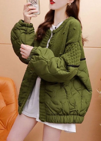 Style Vert Surdimensionné Coton Rempli Patchwork Tricot Cardigan Hiver