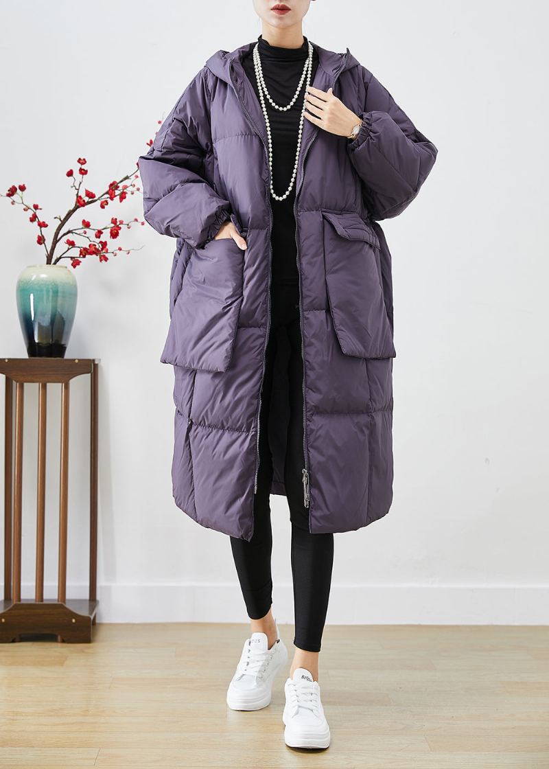 Style Violet Surdimensionné Grandes Poches Doudoune De Canard Chaude En Hiver - Doudounes femmes