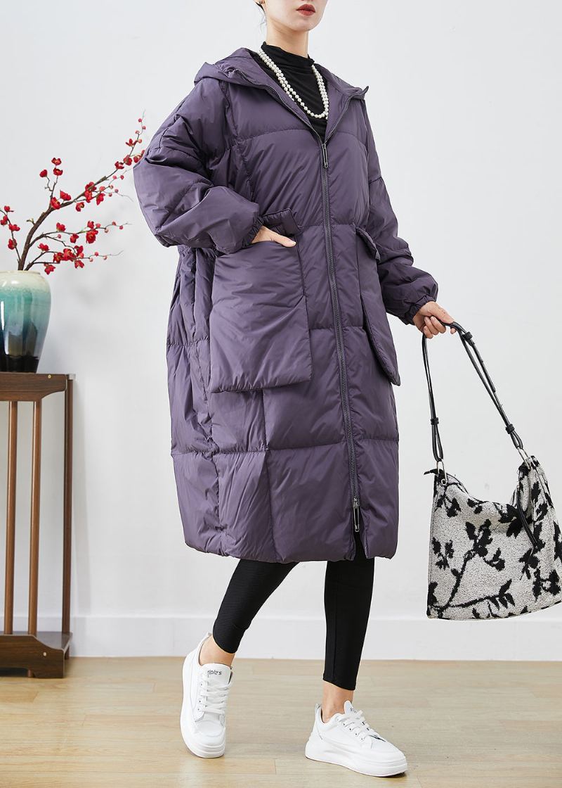 Style Violet Surdimensionné Grandes Poches Doudoune De Canard Chaude En Hiver - Doudounes femmes