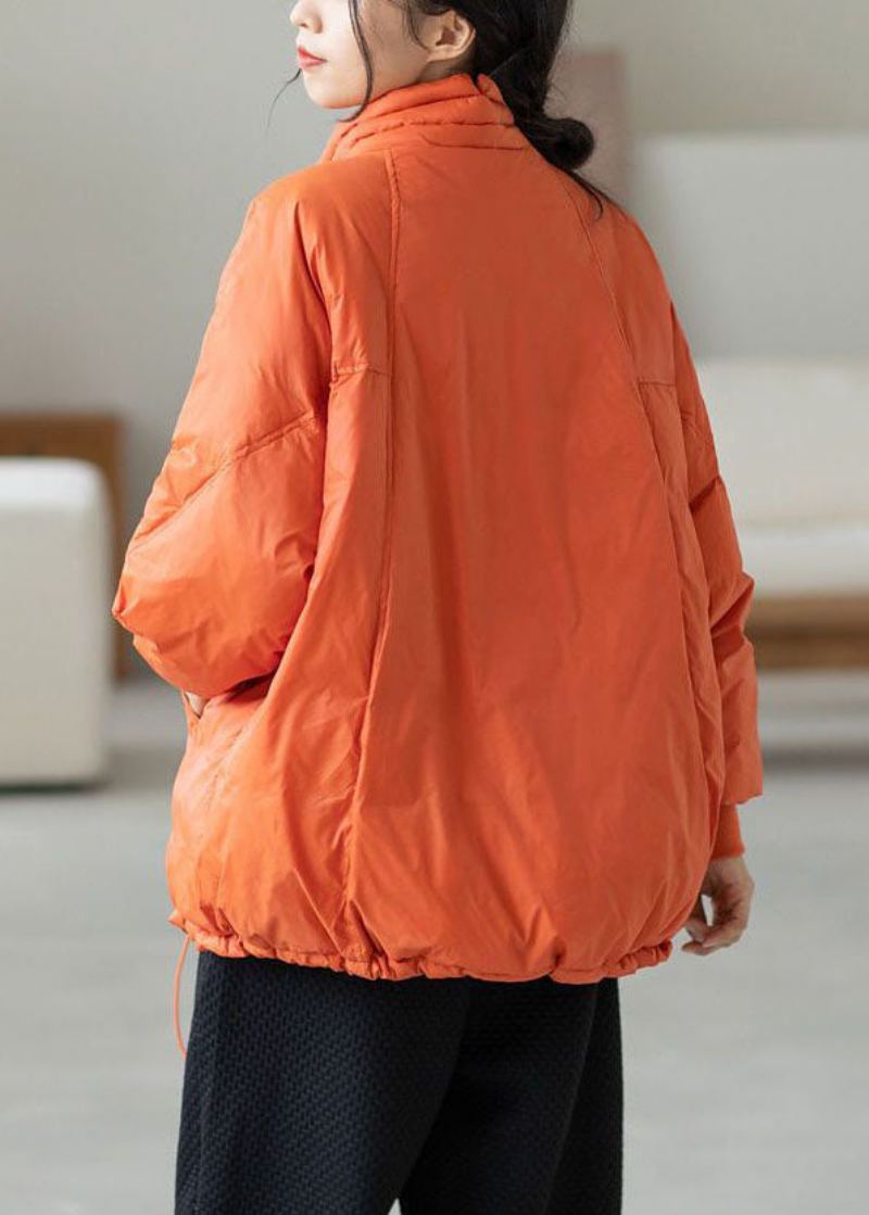 Sweat-shirt Bohème Orange À Capuche Avec Cordon De Serrage Poches En Duvet De Canard Hiver - Doudounes femmes