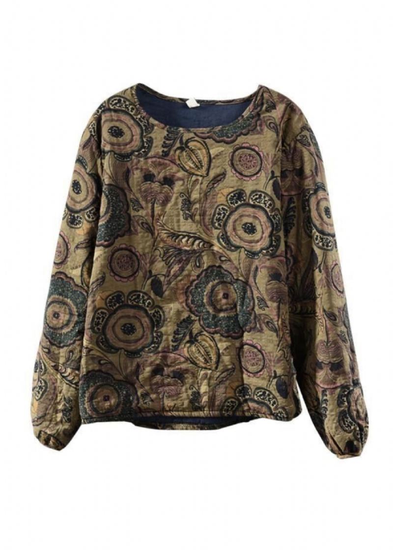 Sweat-shirt Style Boho Col Rond Imprimé Café Rempli De Coton Fin Printemps - Doudounes femmes