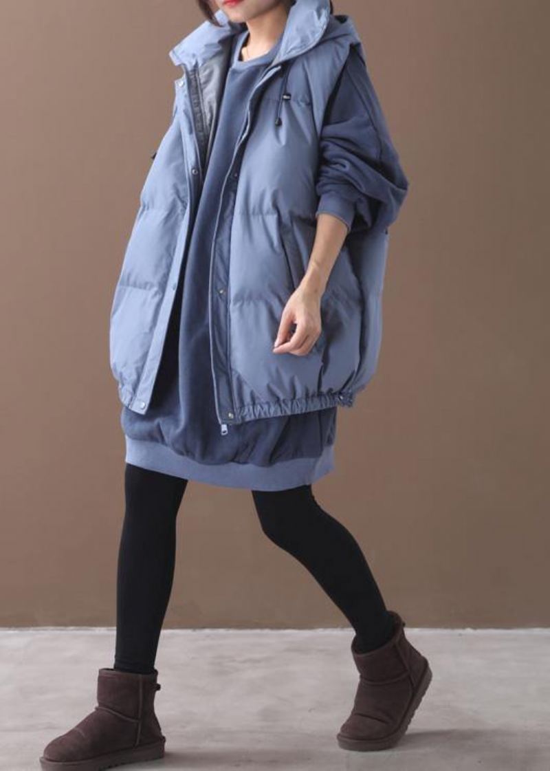 Tenue Décontractée Bleue Fine Vêtements Grande Taille D'hiver À Capuche Sans Manches - Bleu