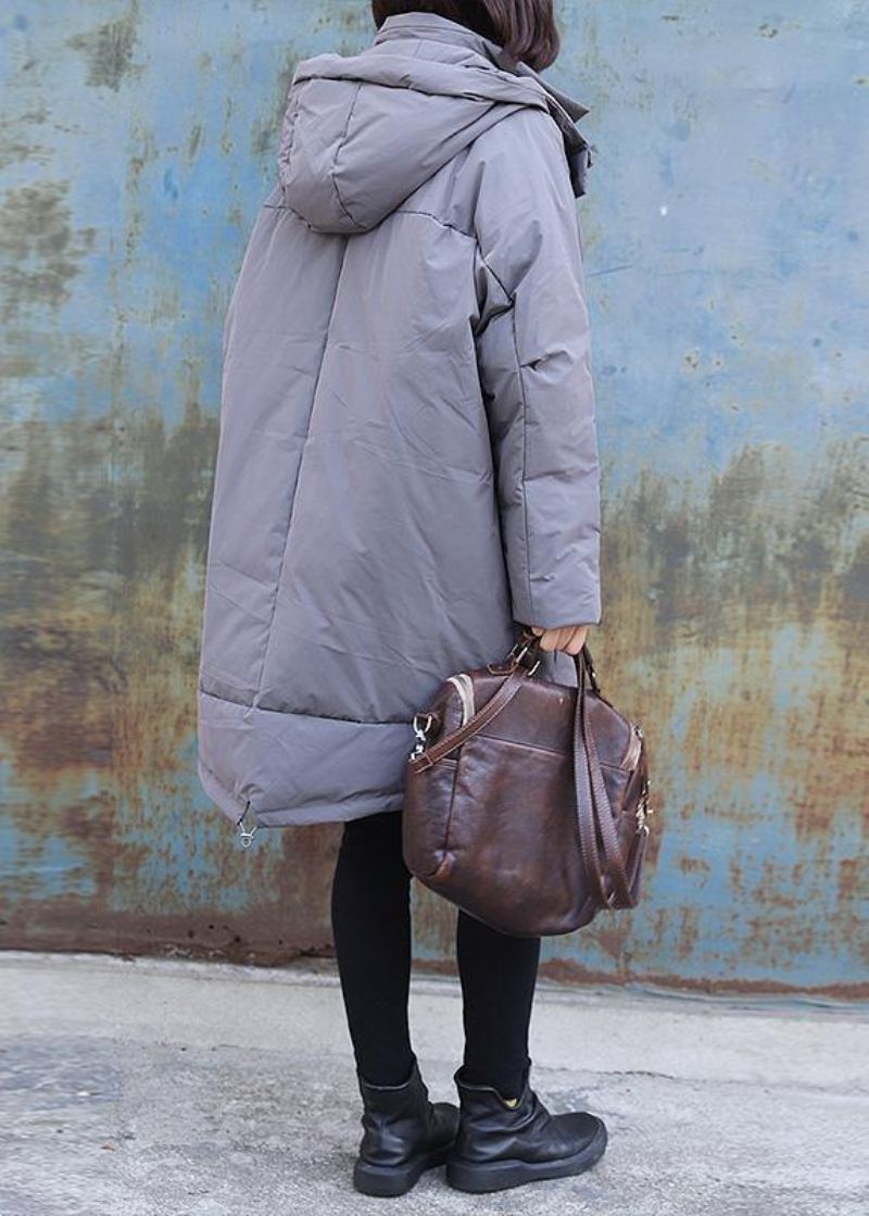 Tenue Décontractée Grise Grande Taille Manteau D'hiver Chaud Hiver À Capuche Vêtements - Doudounes femmes