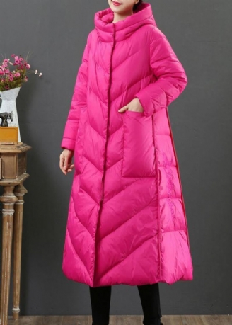 Trench Oversize Femme Manteau D'hiver Rose Poches À Capuche En Laine