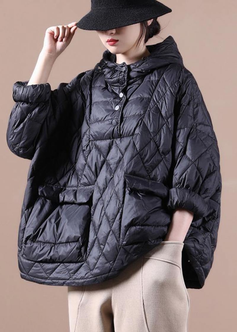 Veste Bouffante Ample À Capuche Manteau En Duvet Noir Coupe Hiver 2024