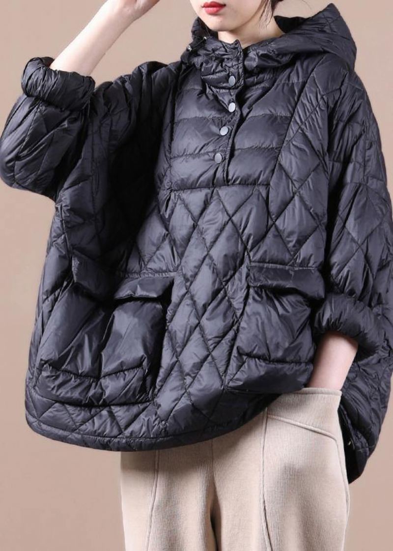 Veste Bouffante Ample À Capuche Manteau En Duvet Noir Coupe Hiver 2024 - Noir